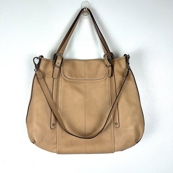 TOD'S Leather Shoulder Bag Camel Handbag Large Tote 15x17x2 Office Quiet Luxury - Picture 3 of 12